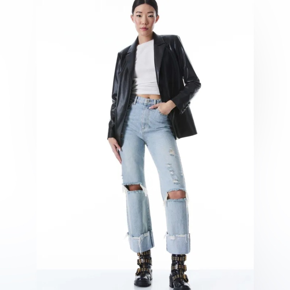 NWT Alice + Olivia Leather Boyfriend Blazer XS